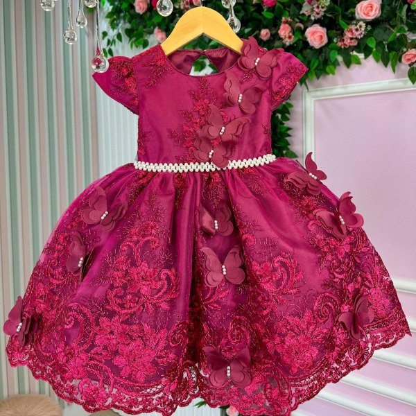 Vestido Marie Jardim Encantado Luxo Marsala