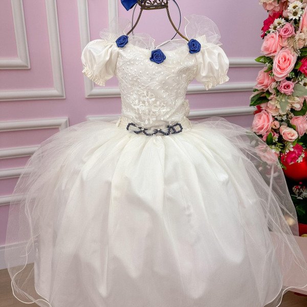 Vestido Lorenzetti Longo Off Detalhes Azul Marinho