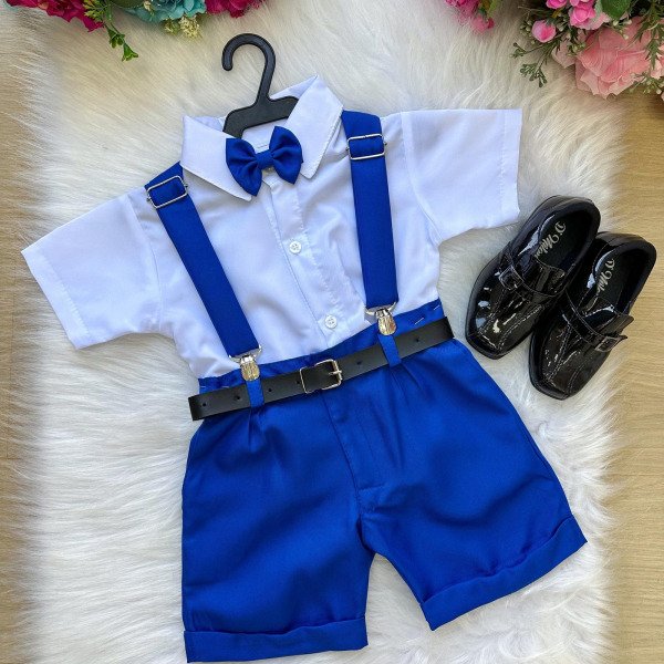 Conjunto Miss Cherry Meninos Social Shorts Ravi Azul Royal