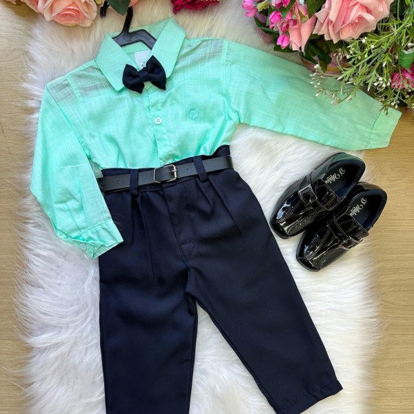 Conjunto Masculino Miss Cherry Social Verde Linho Com Calça