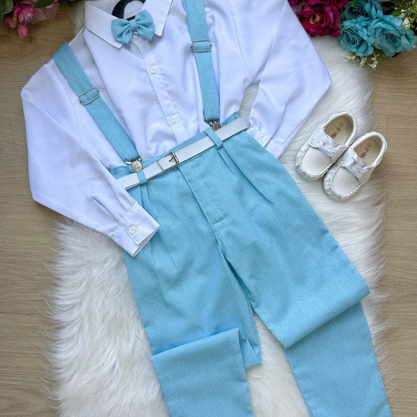 Conjunto Miss Cherry Vitor Suspensorio Azul Bebe