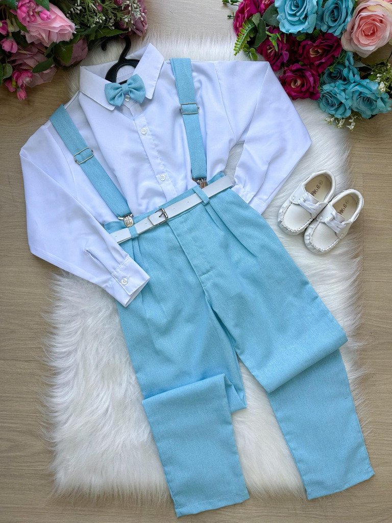 Conjunto Miss Cherry Vitor Suspensorio Azul Bebe