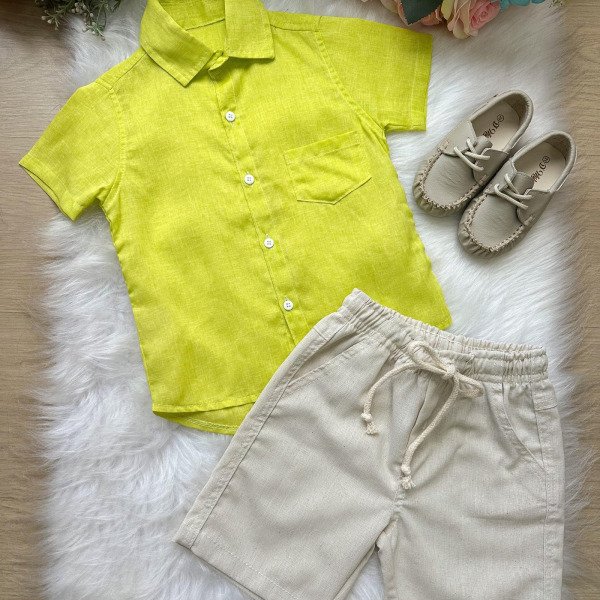 Conjunto Meninos Lucas Banana Club Shorts Camisa Verde Lima