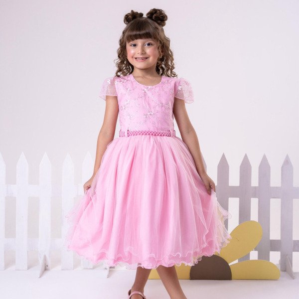 Vestido Infantil Menina Bonita Beatriz Rosa Bebe