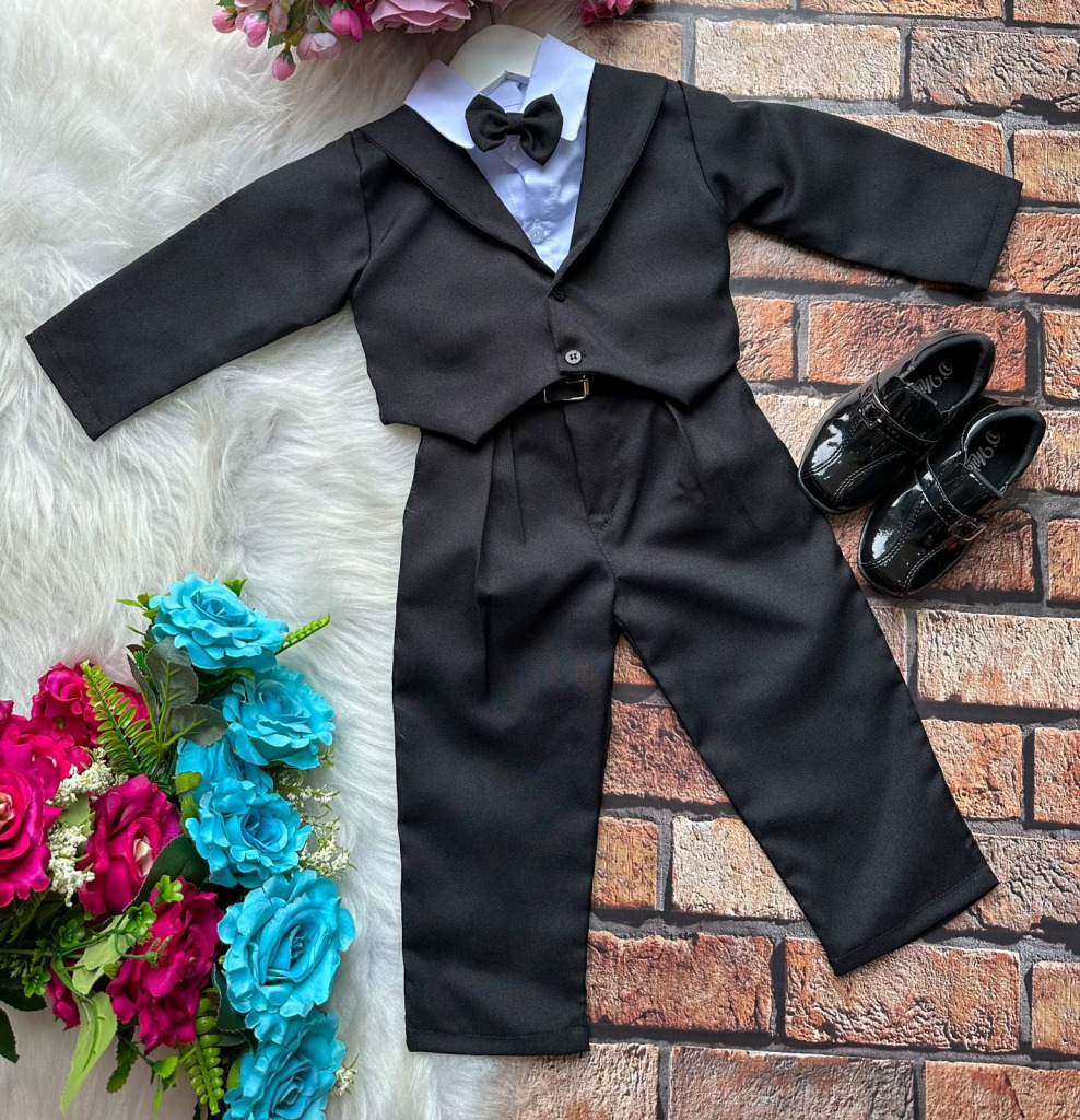 Conjunto Social Miss Cherry Meninos Terno Hugo Preto