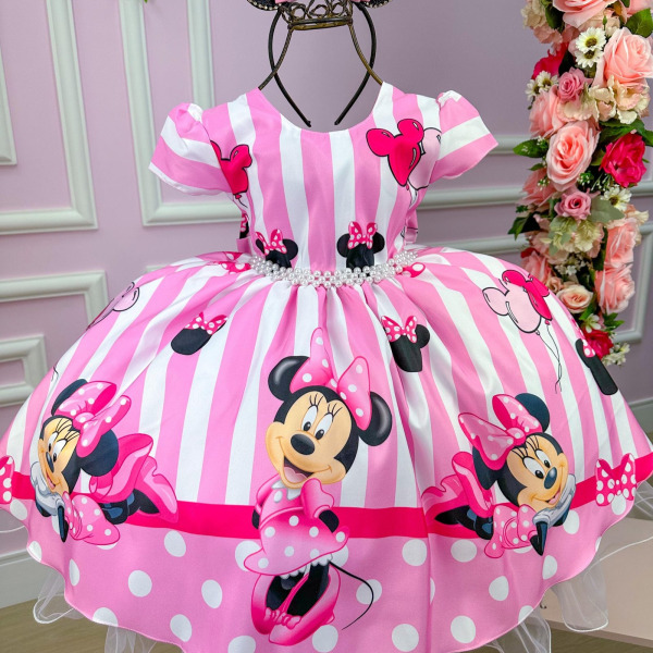 Vestido Infantil Temáticos da Gigi Minnie/Minie Rosa