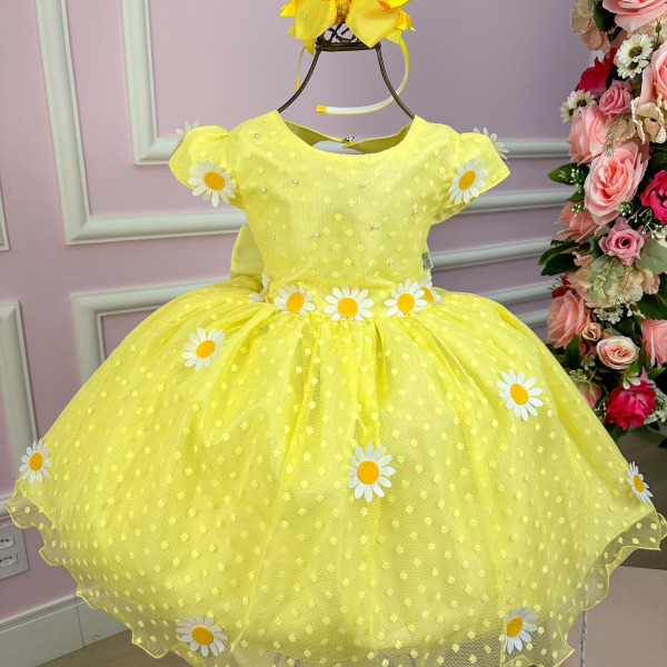 Vestido Marie Jardim Encantado Margaridas Amarelo