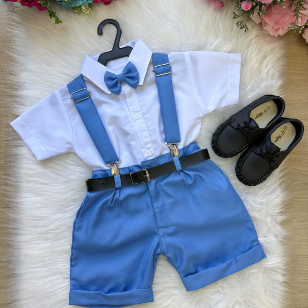 Conjunto Miss Cherry Meninos Social Shorts Ravi Azul Serenit