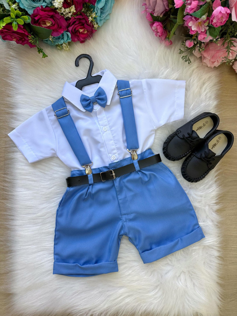 Conjunto Miss Cherry Meninos Social Shorts Ravi Azul Serenit