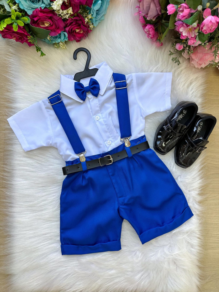 Conjunto Miss Cherry Meninos Social Shorts Ravi Azul Royal