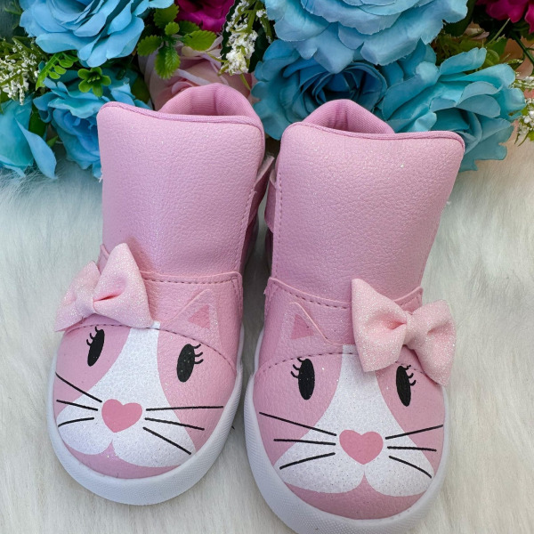 Tênis Bota Encanto de Criança Gatinha/Gata Rosa Fashion