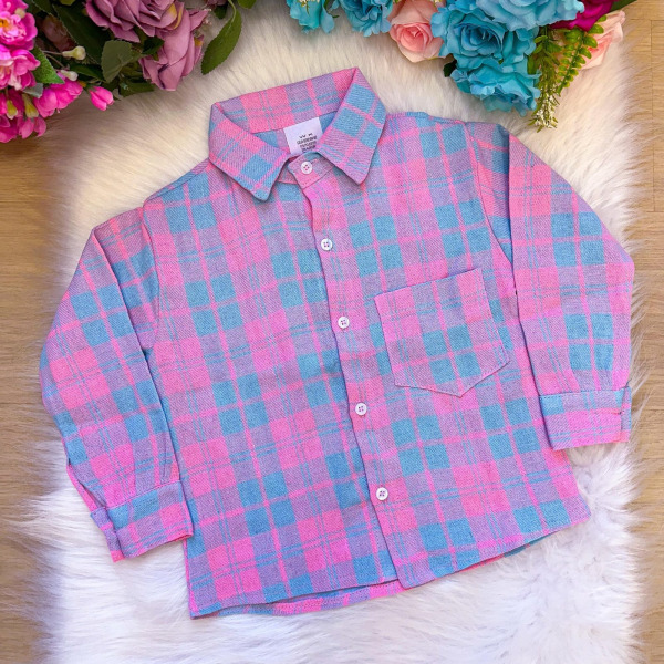 Camisa Xadrez Alisson Rosa e Azul Flanela/Flanelada Junina