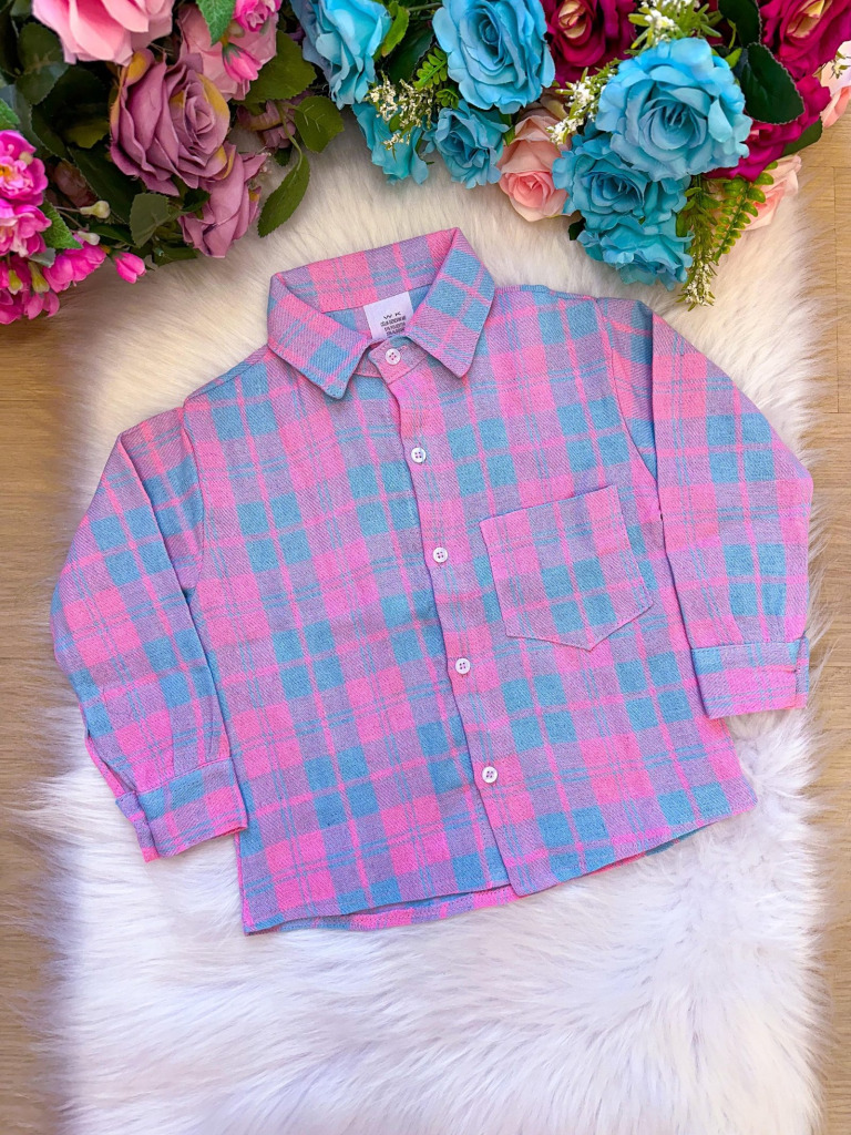 Camisa Xadrez Alisson Rosa e Azul Flanela/Flanelada Junina