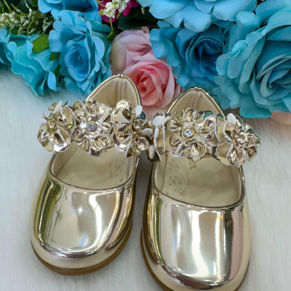 Sapatilha Bruninha Flores Dourada