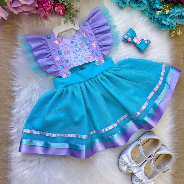 Romper/Vestido Princesa Sereia – Fundo do Mar Lilas e