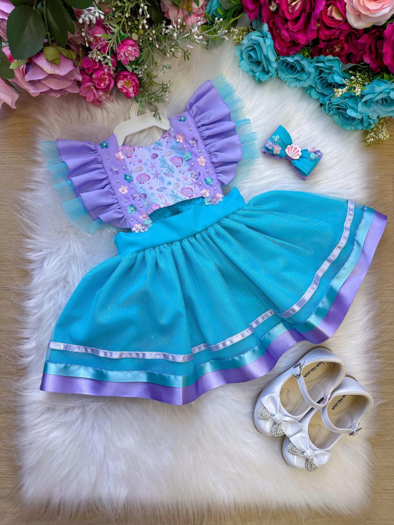 Romper/Vestido Princesa Sereia – Fundo do Mar Lilas e