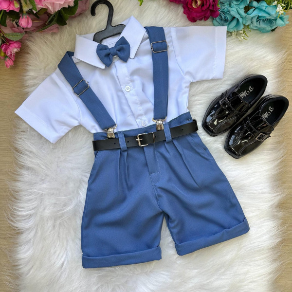 Conjunto Miss Cherry Meninos Social Shorts Ravi Azul