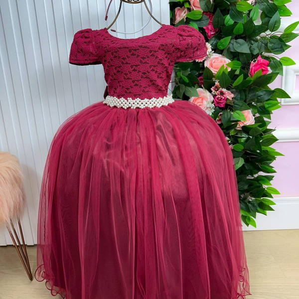 Vestido Enjoy Longo Laura Peito rendado Marsala