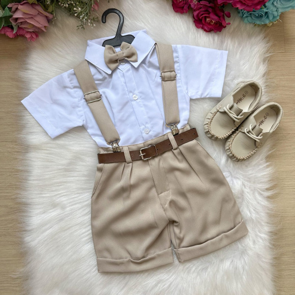 Conjunto Miss Cherry Meninos Social Shorts Ravi Bege Modelo