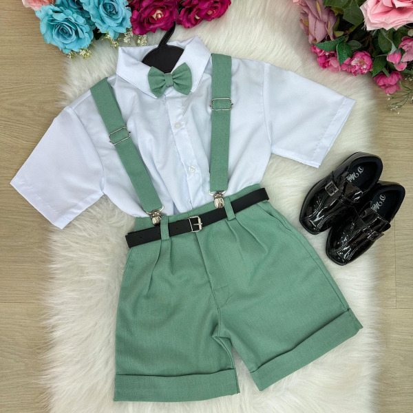Conjunto Miss Cherry Gustavo Suspensorio Shorts Verde