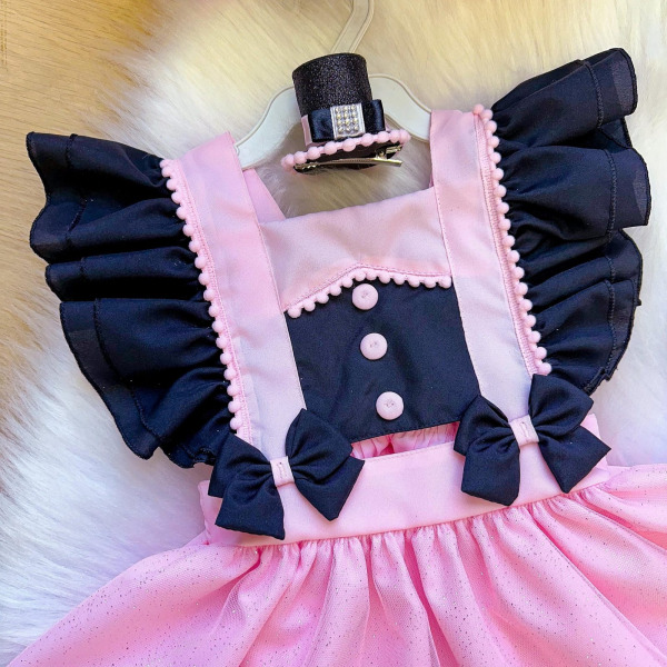 Romper/Vestido Princesa Belli Mundo Bita Rosa e Preto