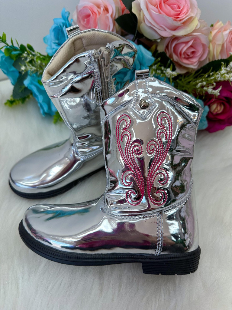 Bota – Coturno Doce Pe Boiadeira Texana Prata Metaliza