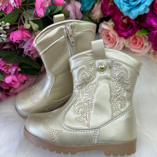 Bota/ Coturno Flor Di Mila Boiadeira Texana Liz Dourado