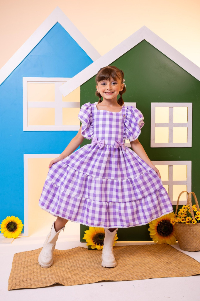Vestido Banana Club Aline Xadrez Lilas