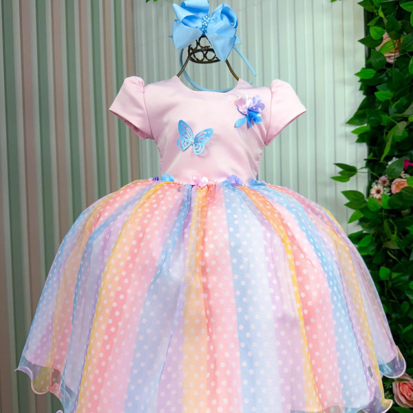 Vestido Vila Lele Ana Clara Rosa Saia Colorida