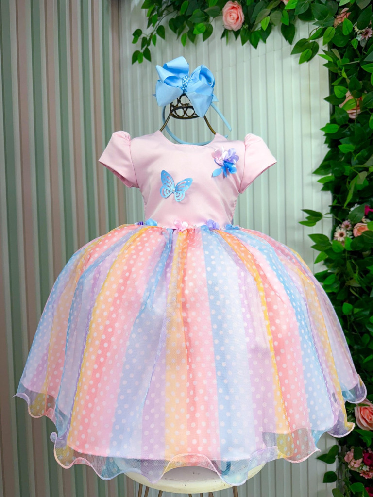 Vestido Vila Lele Ana Clara Rosa Saia Colorida