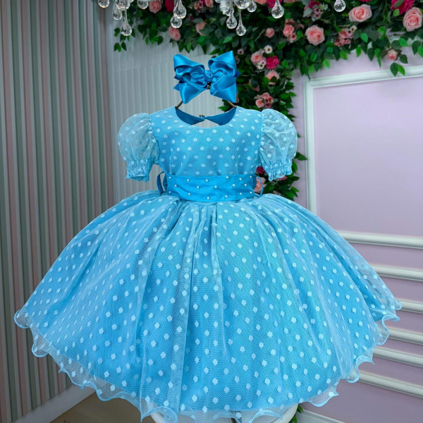 Vestido Marie Azul Tiffany Bolinhas