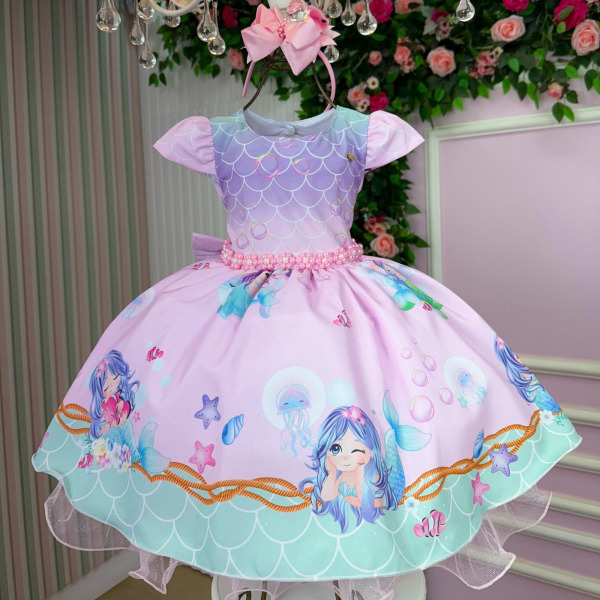 Vestido Infantil Temático Kids Sereia – Fundo do Mar
