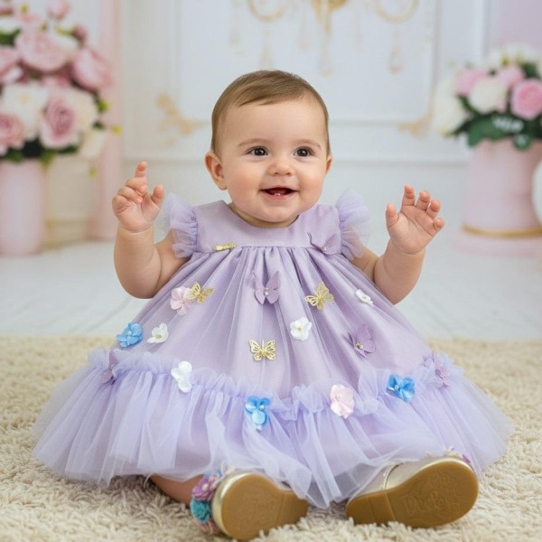 Vestido Vila Lele Jardim das Borboletas Baby Liz Lilas