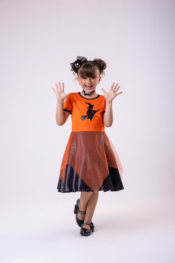 Fantasia Halloween Menina Bruxinha Laranja