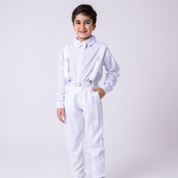 Conjunto Meninos Miss Cherry Leo Suspensorio Branco