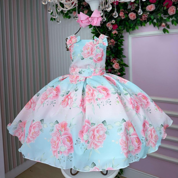 Vestido Mini Miss Lorena Florido Azul Bebe