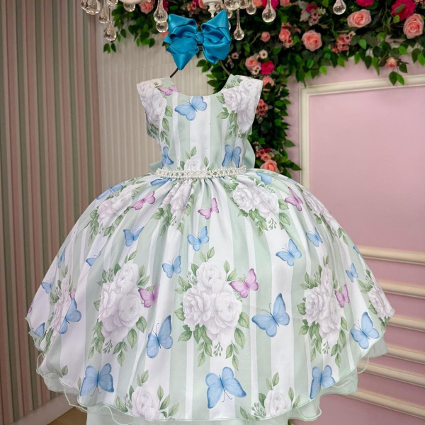 Vestido Ysa Kids Jardim Florido Melinda Verde Claro