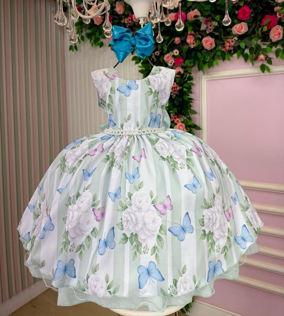 Vestido Ysa Kids Jardim Florido Melinda Verde Claro