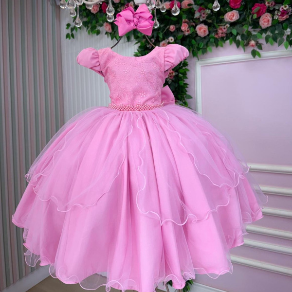 Vestido Bella Child Polly Rosa Chiclete