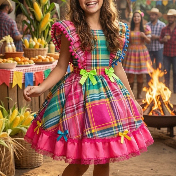 Vestido Junino Banana Club Luxo Quermesse do Encanto