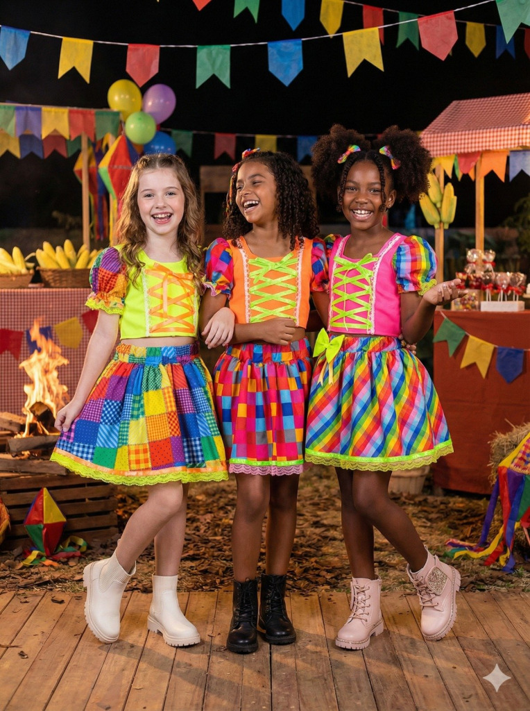 Conjunto Junino Banana Club Luxo Manu Neon