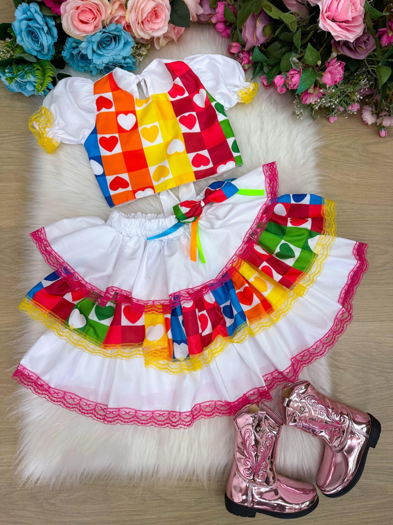 Conjunto Junino Banana Club Luxo Noiva/Noivinha Branco