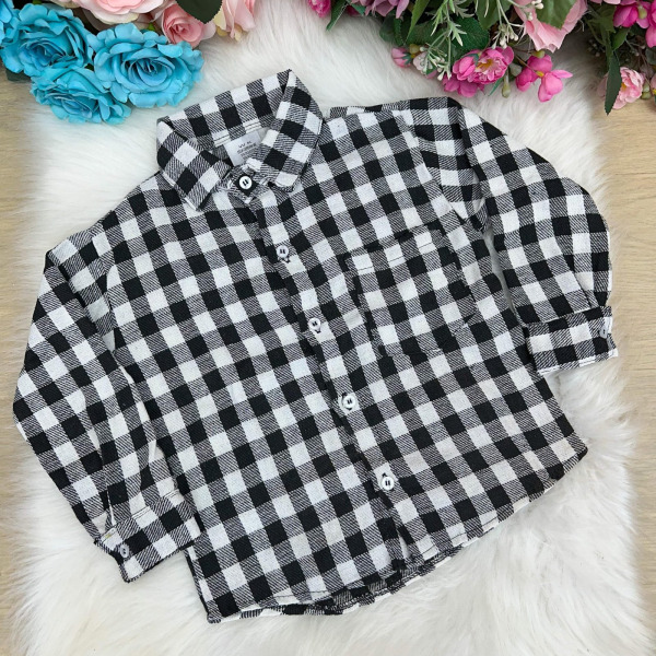 Camisa Xadrez Julio Branca e Preta Flanela/Flanelada Junina