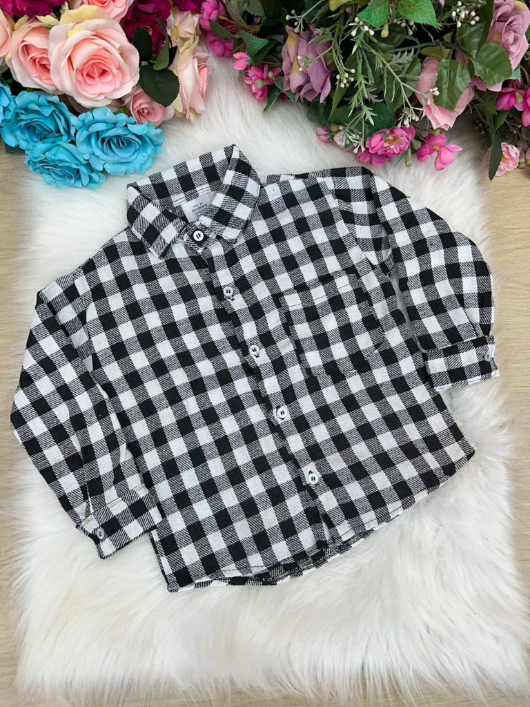 Camisa Xadrez Julio Branca e Preta Flanela/Flanelada Junina