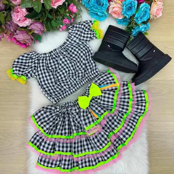 Conjunto Banana Club Junino Luxo Adulto Sofia Preto