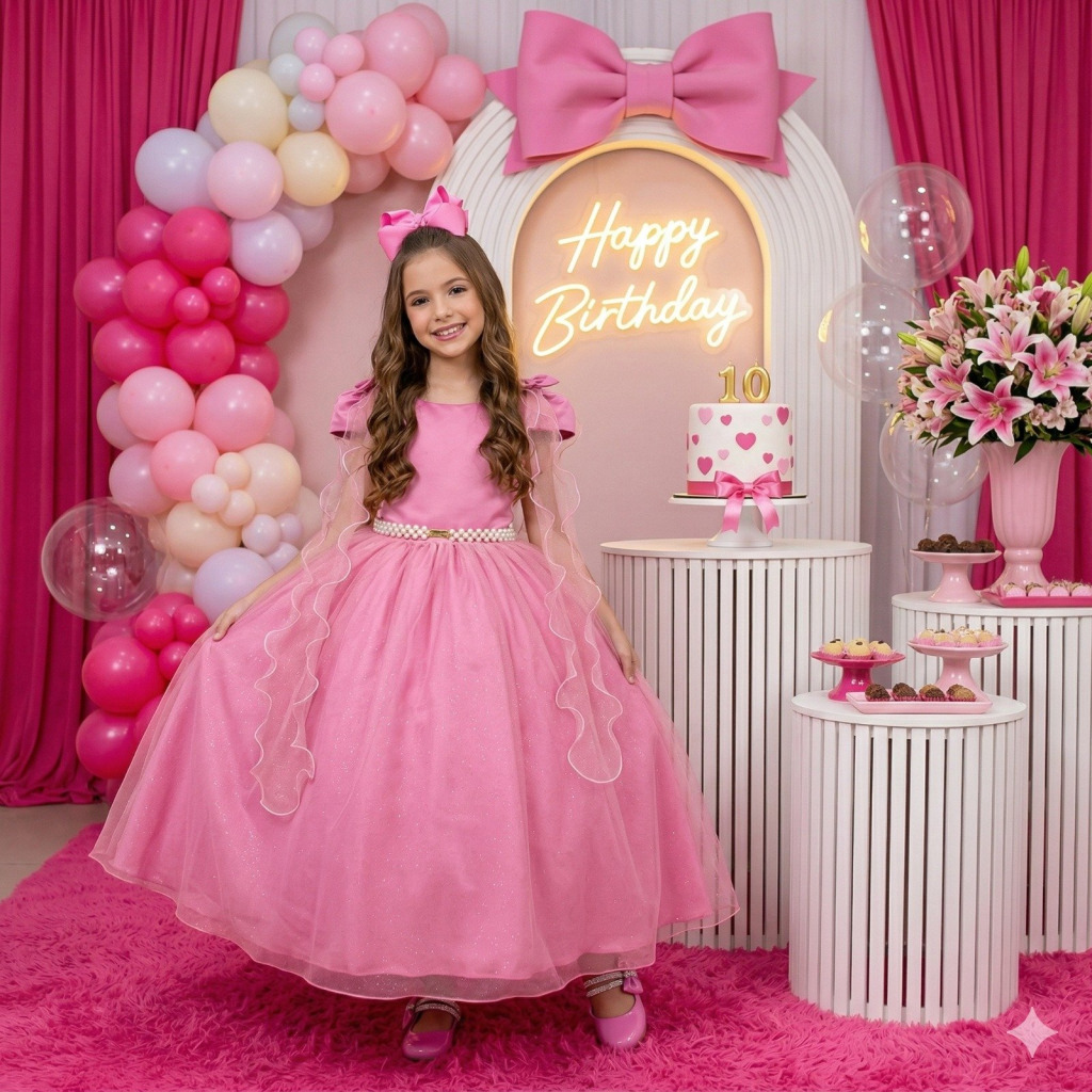 Vestido Banana Club Longo Diamante Rosa Chiclete