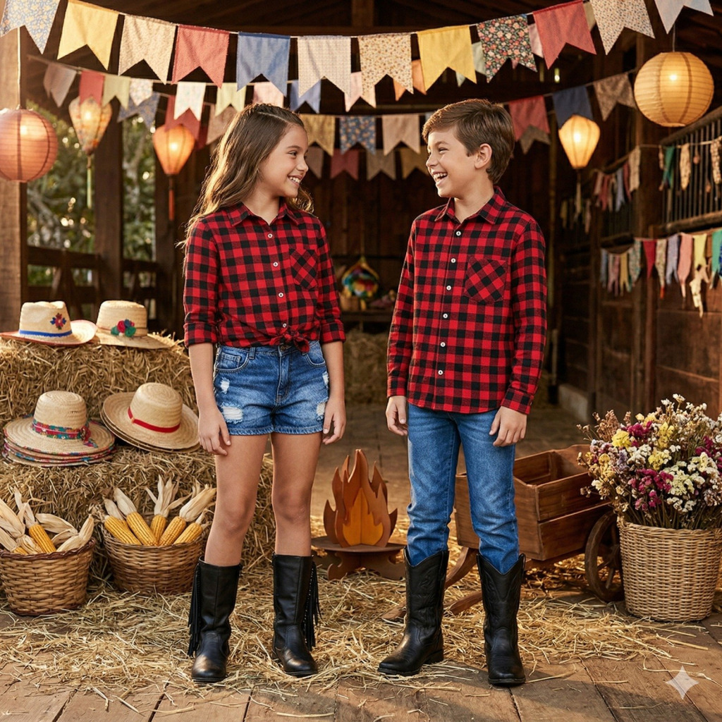 Camisa Flanelada Xadrez Junina Jason Vermelho