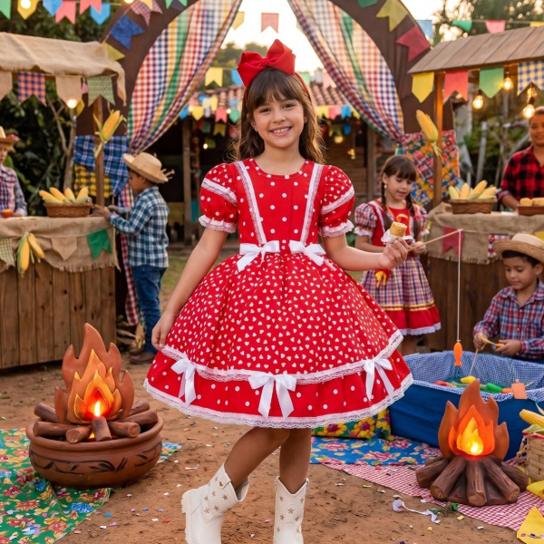 Vestido Junino Mimadine Luxo Larissa Vermelho