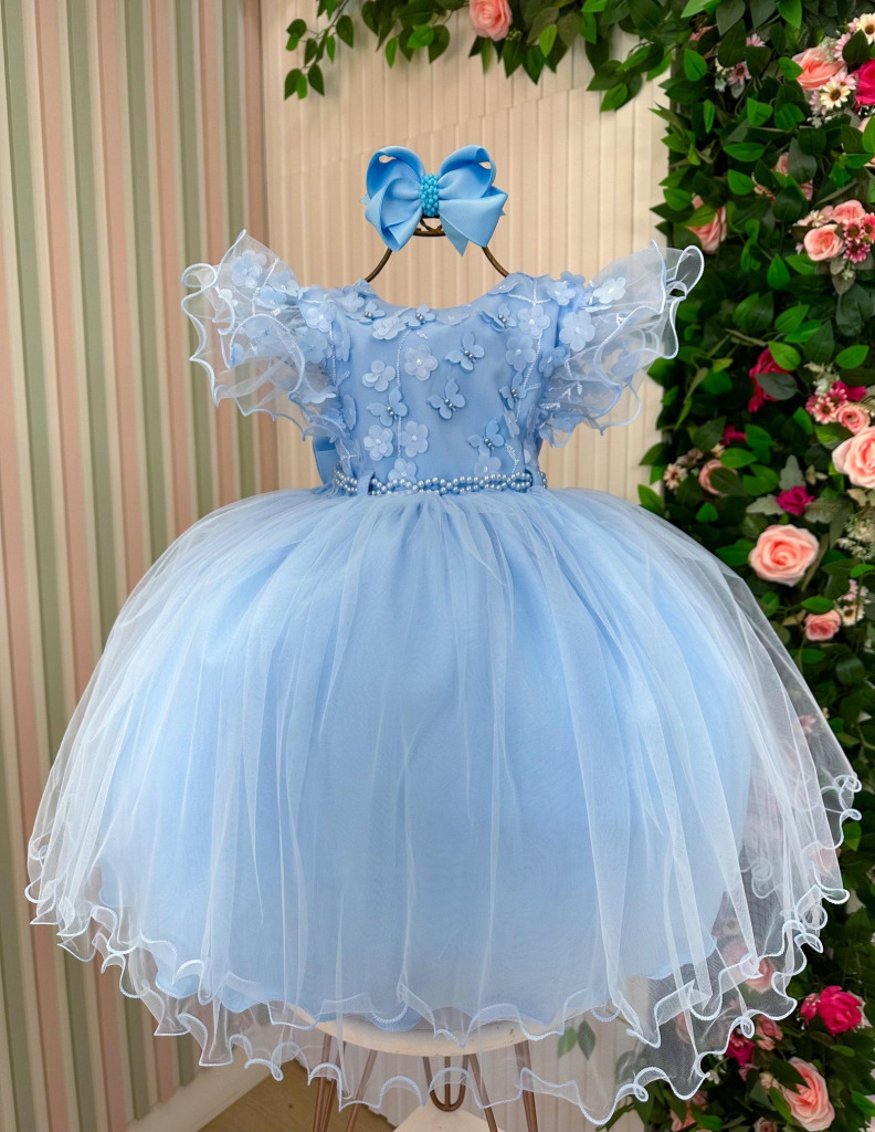 Vestido Menina Bonita Angelie Azul Bebe