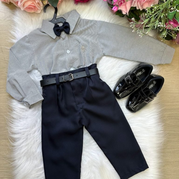 Conjunto Masculino Miss Cherry Social Listrado Com Calça Preto Caio